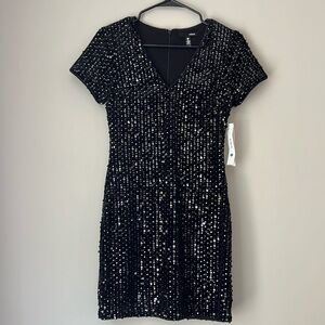 Aqua Black Velvet Sequined Mini Dress - Size XS NWT